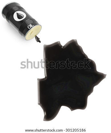 Barrel of oil and a glossy spill in the shape of Botswana (series)