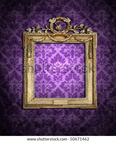 purple wallpaper and dirty empty frame