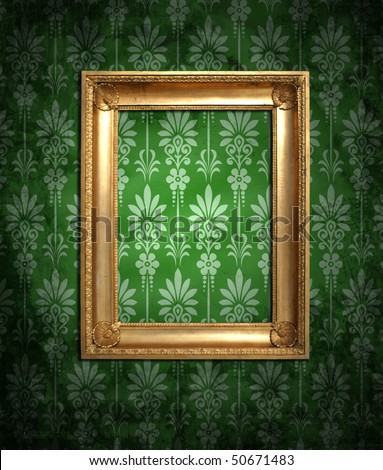 dirty green wallpaper and an empty frame