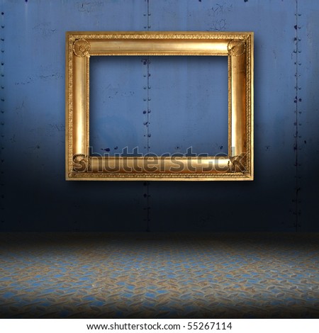blue grungy room and gold frame