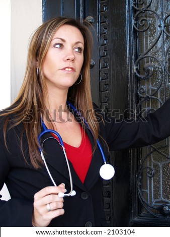 Doctor on call at the door of the clinic