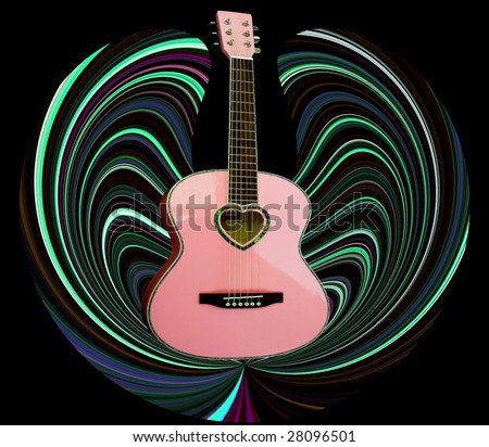 Guitar with wings of sound waves and a heart