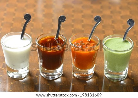 Indian Pickles and Chutneys in small glass