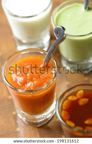 Indian Pickles and Chutneys in small glass