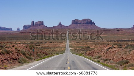 View of Highway approaching Monument Valley