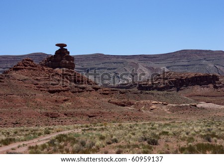 View of Mexican Hat Rock in Utah