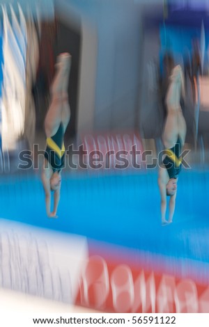 ROME - JULY 24: Women trampoline 3m finals, 13th FINA World Championships at Foro Italico on July 24, 2009 in Rome, Italy. Guo JingJing and Wu MingXia Chinese won Gold Medal.