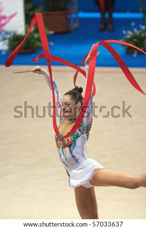PESARO, ITALY - MAY 2: Anna Bessonova, Ukraine, competes in individual exercise with rope at Rhythmic Gymnastic World Cup 2009 on May 2, 2009 in Pesaro, Italy