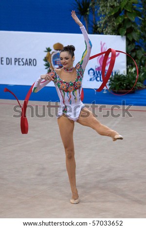 PESARO, ITALY - MAY 2: Anna Bessonova, Ukraine, competes in individual exercise with rope at Rhythmic Gymnastic World Cup 2009  on May 2, 2009 in Pesaro, Italy