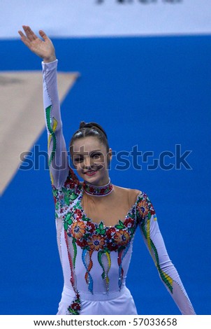 PESARO, ITALY - MAY 2: Anna Bessonova, Ukraine, competes in individual exercise with rope at Rhythmic Gymnastic World Cup 2009  on May 2, 2009 in Pesaro, Italy