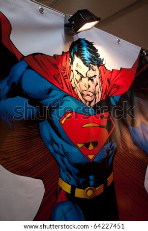 LUCCA, ITALY - OCTOBER 30: Superman promo material at DC comics stand at Lucca Comic sand Games 2010 fair on October 30, 2010 in Lucca, Italy.