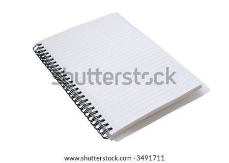 An open spiral bound notebook, with a detailed clipping path including the inner areas of the spiral rings.