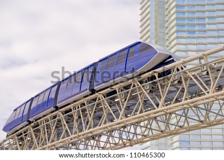 LAS VEGAS - DEC 29, 2009: A modern tram at CityCenter connects the Belaggio, Aria and Monte Carlo hotels and casinos in the Las Vegas Strip on December 29, 2009.