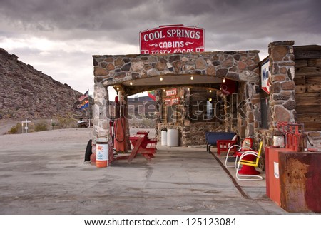 COOL SPRINGS, AZ, USA - DECEMBER 30: Old time gas pumps outside a restored service station on old Route 66 in Arizona are reminders of American auto travel history. Photo taken Dec. 30, 2012.