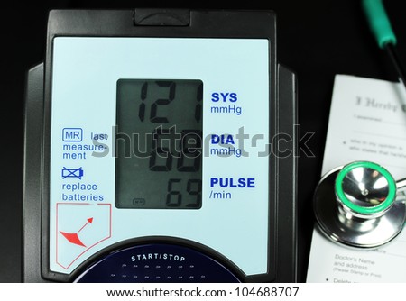 A blood pressure machine after taking a patients readings, showing the perfect numbers.