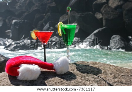 Mr and Mrs Klaus have left their Christmas cocktails on the rock by the ocean and gone for a swim on Boxing day, after a big night