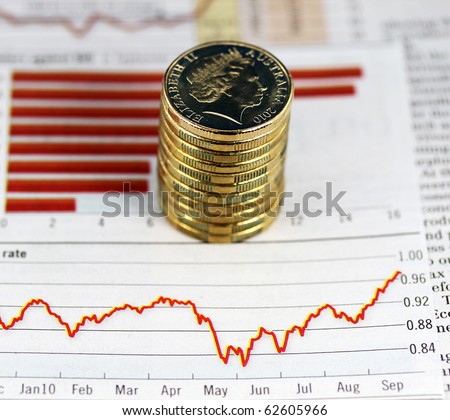 Some gold coins stacked on two  newspaper graphs where the trend is down and all the red arrows are pointing down, indicating that the stock market is on the verge of collapsing.