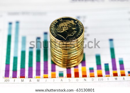 Some gold coins stacked on a newspaper graph where the trend is down, indicating that the stock market is on the verge of collapsing.