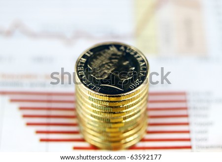 Some gold coins on a newspaper placed on a graph where the trend is down, indicating that the stock market is on the verge of collapsing.