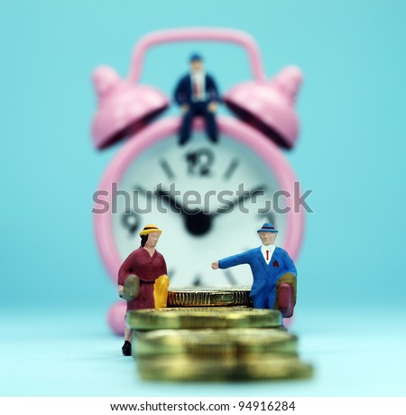 A couple walking away from a golden coin stairway, with the bank manager ahead of them sat on a pink alarm clock, asking the question, can you last the financial journey.