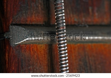 extreme macro detail of a guitar string and fret
