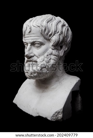 Philosopher Aristotle Sculpture Isolated on Black Background