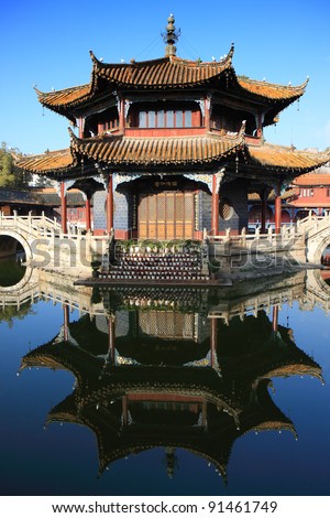 An ancient building in the courtyard of Yuantong temple in Kunming, China.