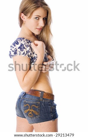 stock photo Daisy duke style shorts worn by this lovely young woman