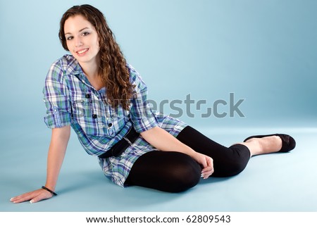 stock photo : Shirtdress and leggings casual teen