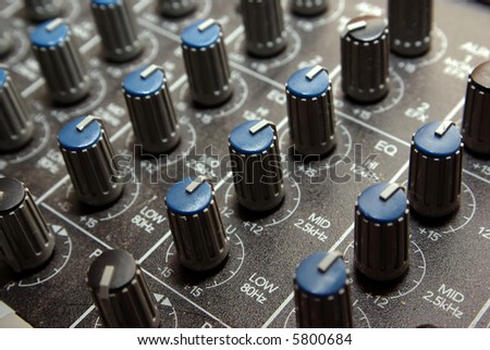 Audio controls on a sound mixing board
