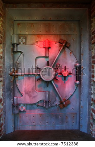 Red illuminated bank vault door