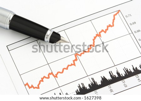 Close-up shot of a pen on stock price chart.