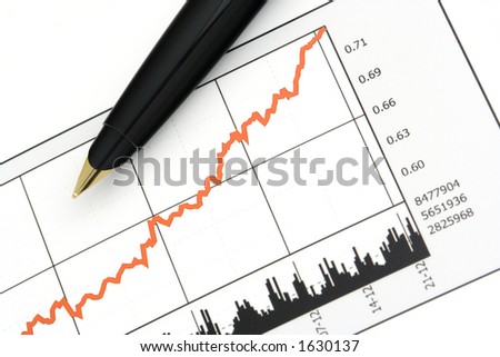 Close-up shot of a pen on stock price chart.