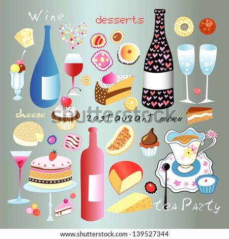 A lovely set of different food and drinks on a neutral background