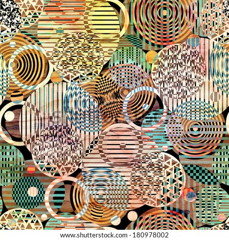 graphic pattern of multicolored circles of different textures
