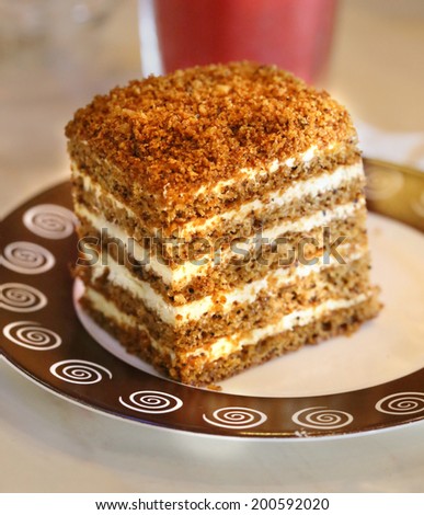 delicious sweet piece of honey cake on a plate
