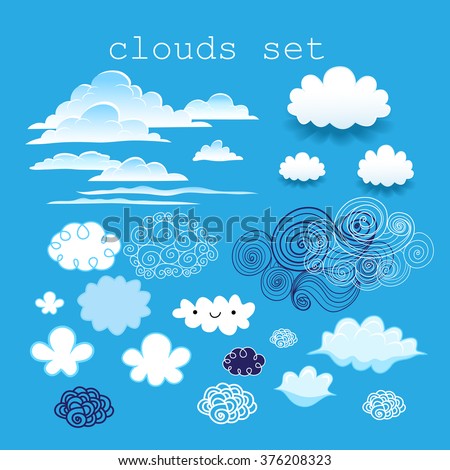 set of different clouds in the sky on a blue sky background