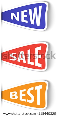 Set of colorful curled sticky labels for shopping. Vector illustration