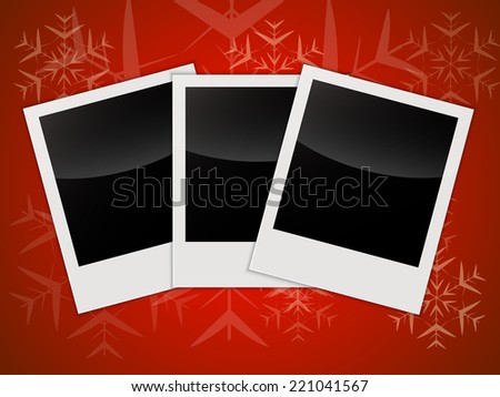 Merry Christmas card templates with blank photo frames on red background