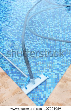 Swimming pool cleaning tools in the bottom.