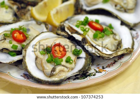Platter of oyster on a plate.