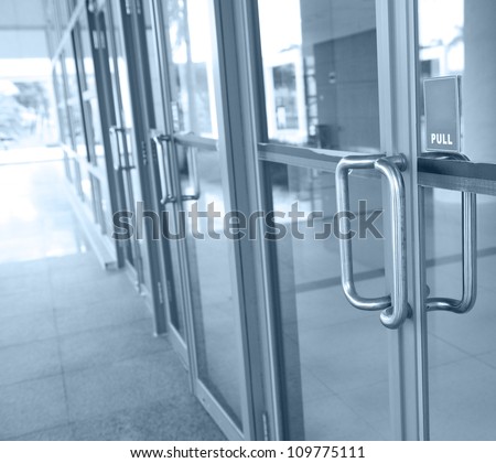 glass door of the office building.