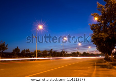 the light trails on the street at night.