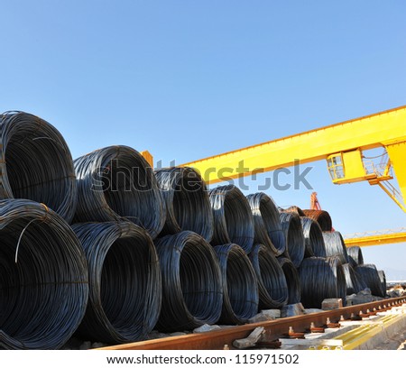 Roll off thick steel fitting, steel background.