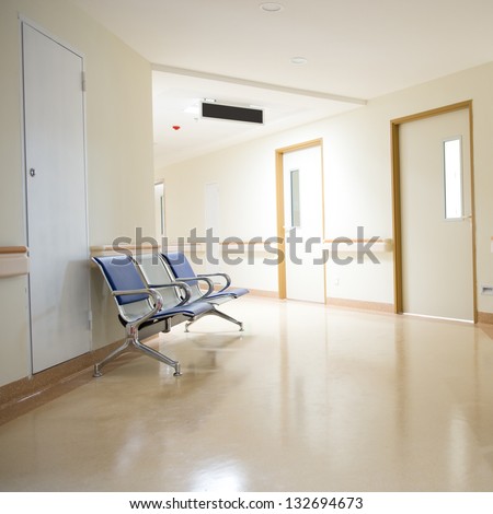 Chairs In The Hospital Hallway. Hospital Interior