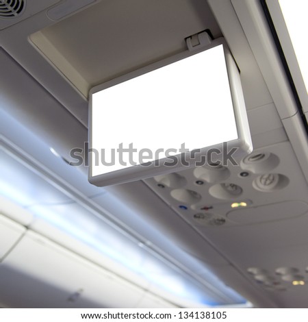 Display screen in the airplane.