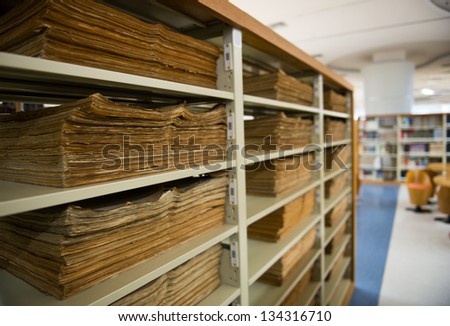 old vintage files in a storage room.