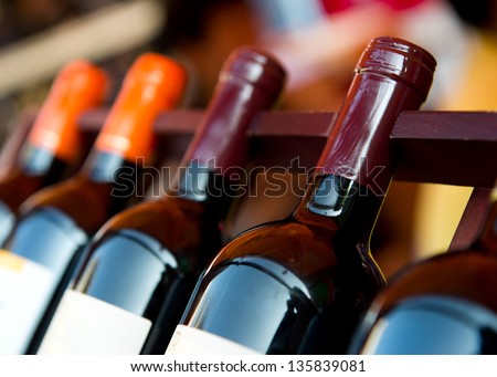 Bottles of wine shot with limited depth of field.