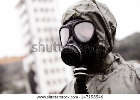 A man in a gas mask.