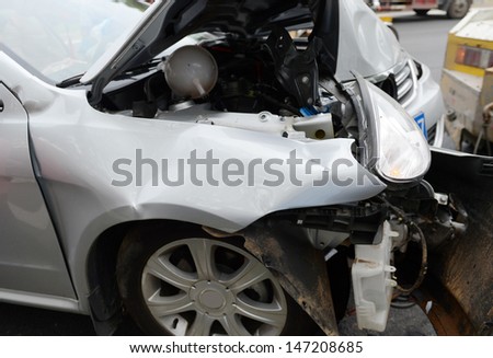 Details of car head in an accident.